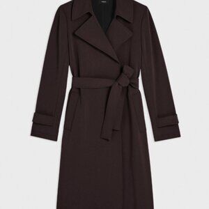 NWT Theory Oaklane Trench Coat in Admiral Crepe, Chocolate Brown